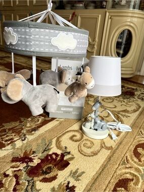 Lamb and Ivy nursery jungle friends lamp and musical crib mobile